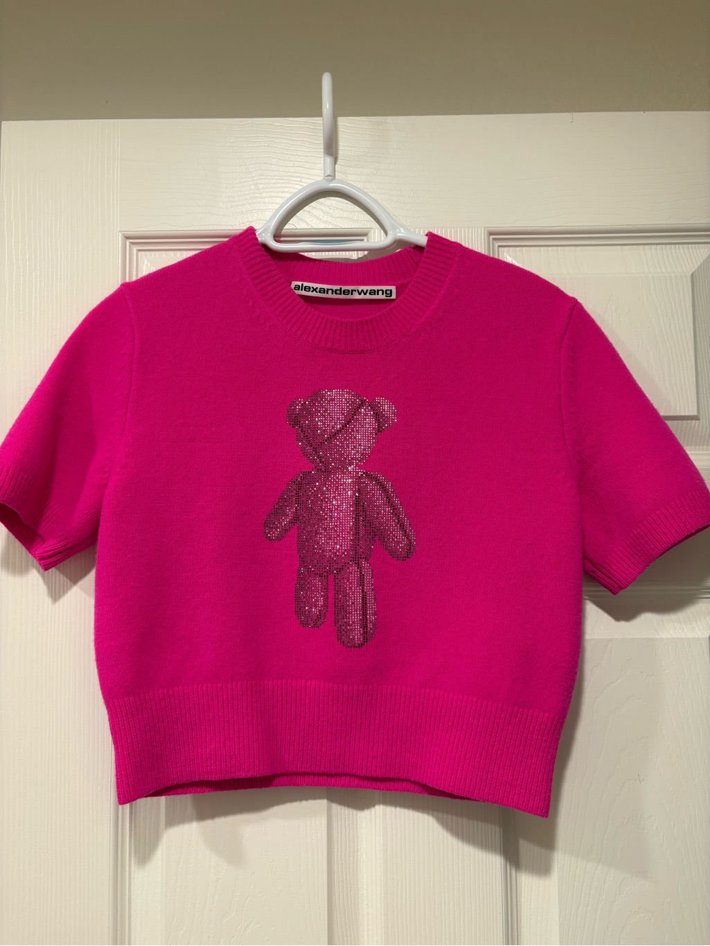 Alexander Wang Hot Pink Short-Sleeve Teddy Applique Knit Top